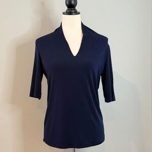 PREMISE Women's Navy Blue V Neck Dolman Sleeve Knit Top Size M navy blouse